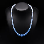 Graduated Natural Blue Aquamarine Smooth Round Beads 23" Long Finished Necklace Strand