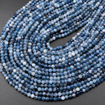 Micro Faceted Natural Stormy Blue Aquamarine 4mm Round Beads 15.5" Strand