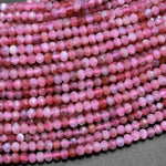 Faceted Natural Pink Tourmaline Rondelle 3mm Beads Diamond Cut Gemstone 15.5" Strand