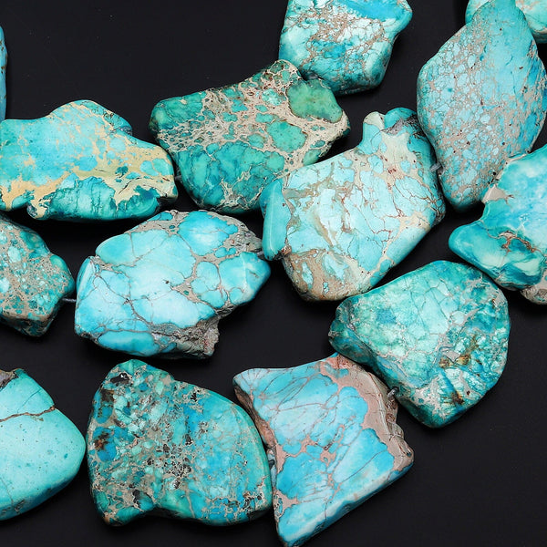 Large Freeform Turquoise Jasper Freeform Slice Slab Beads Aka Sea Sediment Imperial Jasper Snake Skin Jasper 15.5" Strand