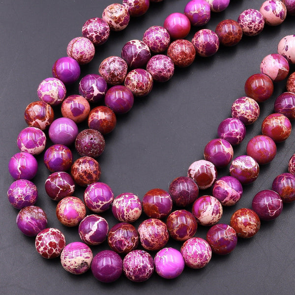 Purple Sea Sediment Jasper Smooth Round Beads 6mm 8mm Aka Impression Imperial Jasper 15.5" Strand