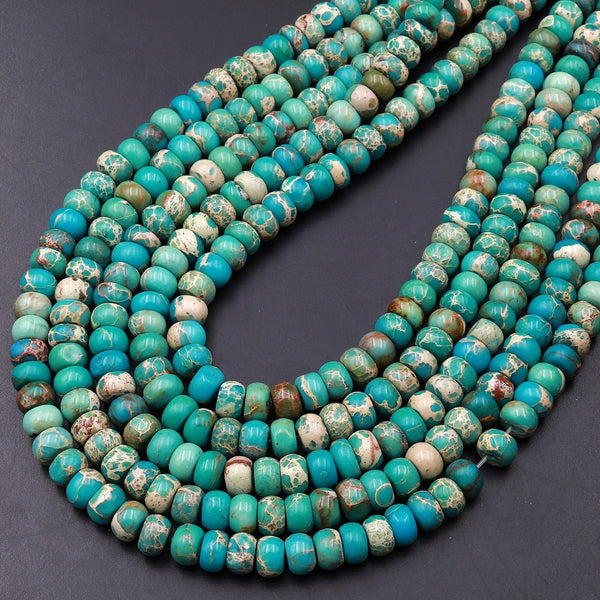 Turquoise Jasper Smooth Rondelle Beads 6mm Aka Impression Imperial Jasper Snake Skin Jasper 15.5" Strand