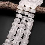 Huge Phenomenal Matte Faceted Natural Rock Quartz Beads Center Drilled Rondelle Hexagon Wheel 15.5" Strand