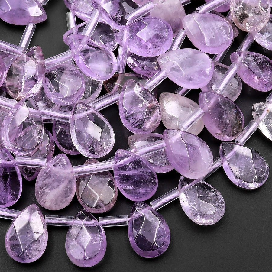 Natural Lilac Purple Amethyst Faceted Teardrop Beads Good for Earrings 15.5" Strand