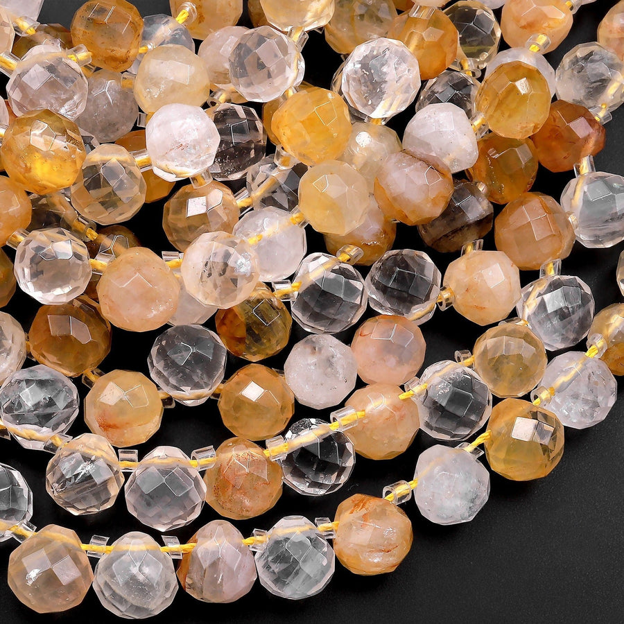 Natural Golden Healer Quartz Faceted Rounded Teardrop Briolette Beads Super Clear Gemstone 15.5" Strand