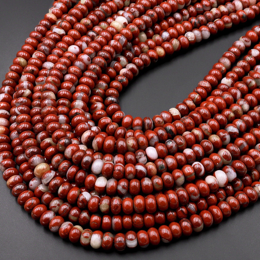 Natural Red Brecciated Jasper Quartz Streaks 6mm 8mm Rondelle Beads 15.5" Strand