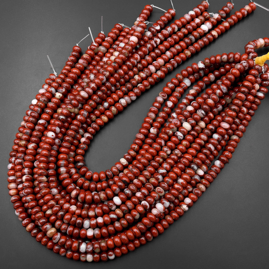 Natural Red Brecciated Jasper Quartz Streaks 6mm 8mm Rondelle Beads 15.5" Strand