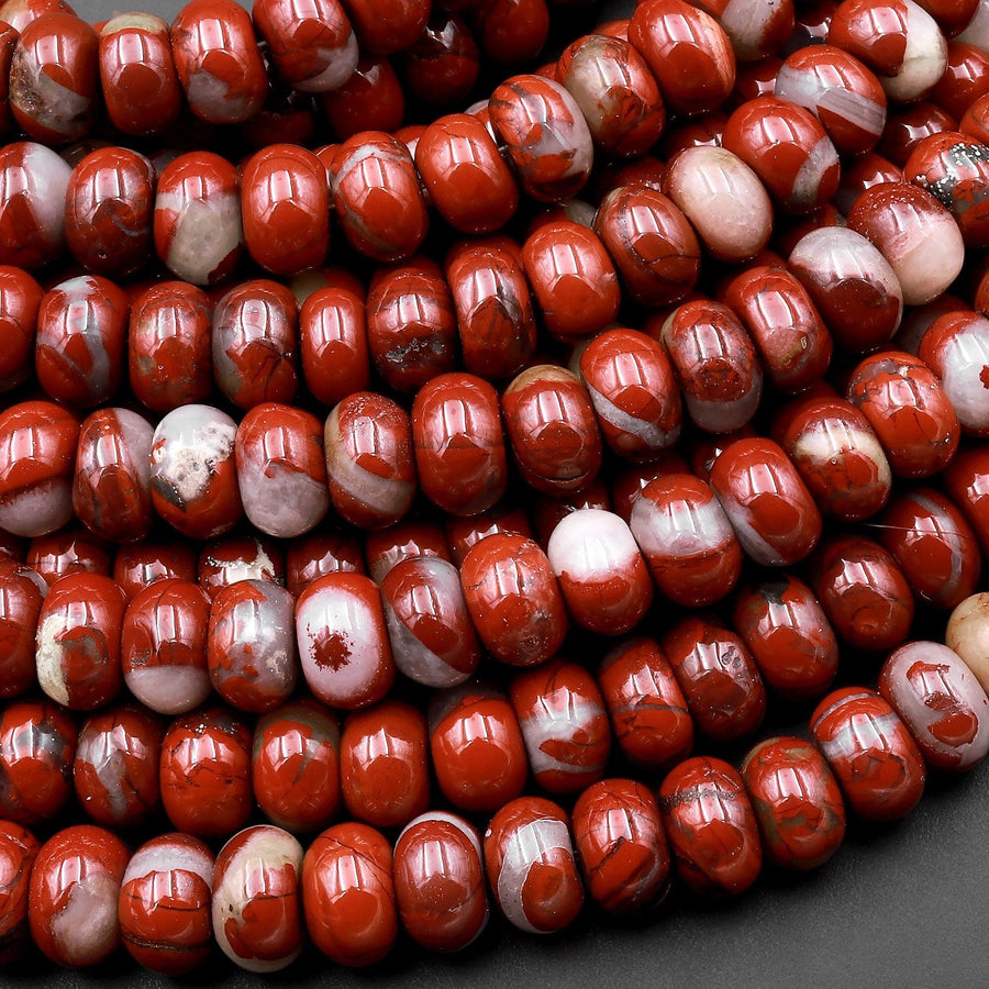 Natural Red Brecciated Jasper Quartz Streaks 6mm 8mm Rondelle Beads 15.5" Strand