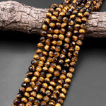 AAA Faceted Natural Tiger's Eye 6mm 8mm 10mm 16mm 18mm Round Beads 15.5" Strand