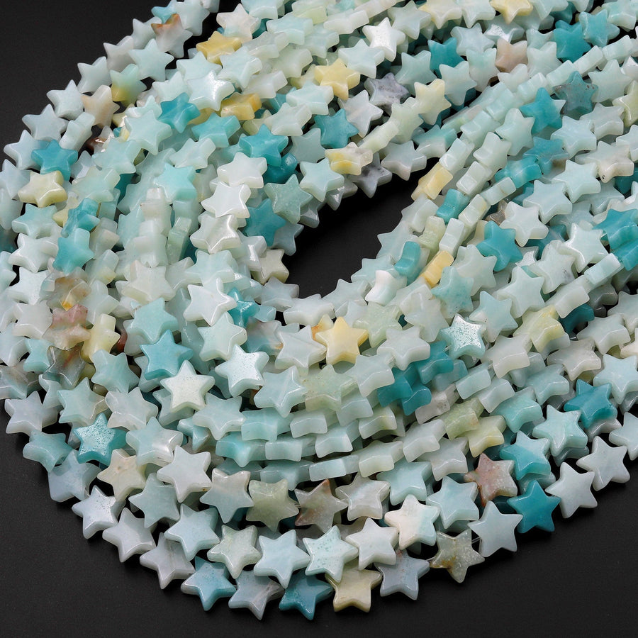 Carved Natural Amazonite Star Beads 10mm Gemstone Choose from 20pcs, 40pcs