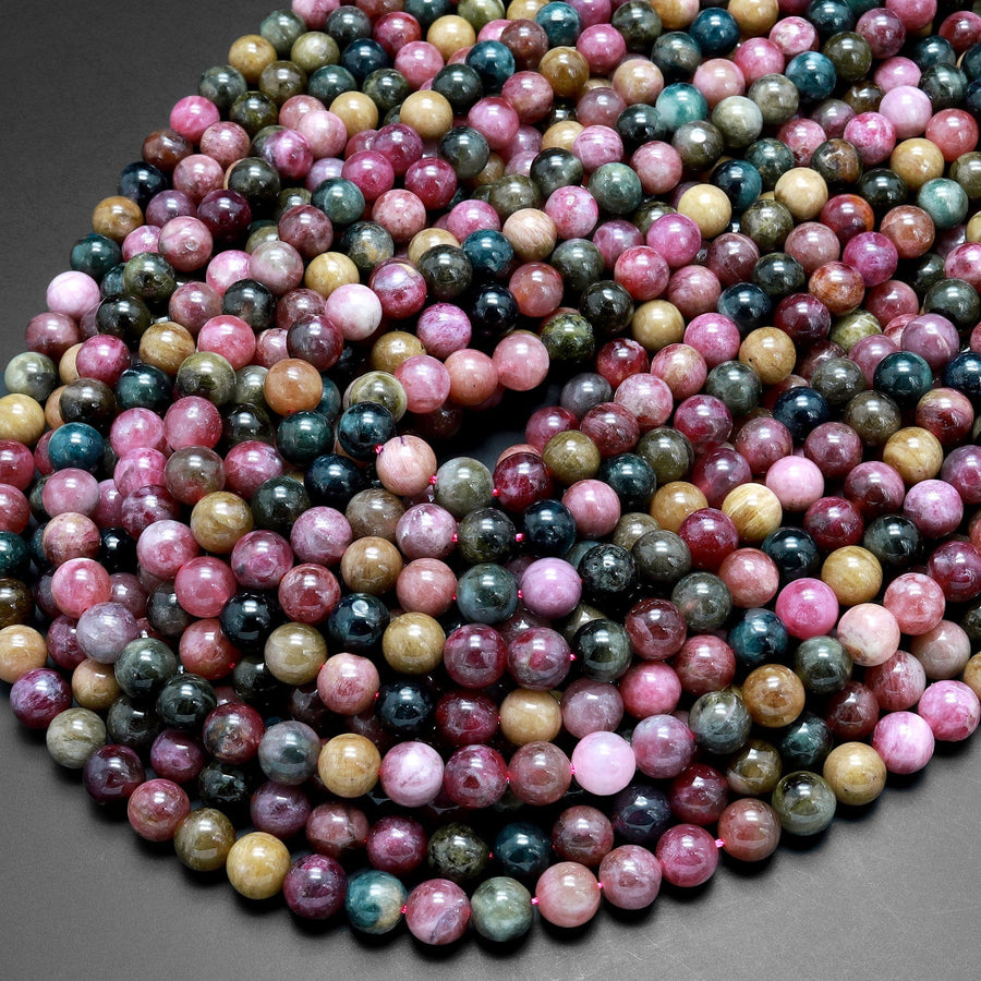 Natural Multicolor Pink Green Yellow Tourmaline Round Beads 6mm 8mm 15.5" Strand