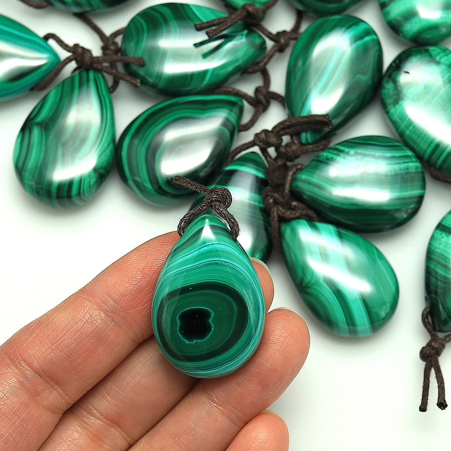 AAA+ Natural Malachite Pendant Side Drilled Teardrop Focal Gemstone Bead