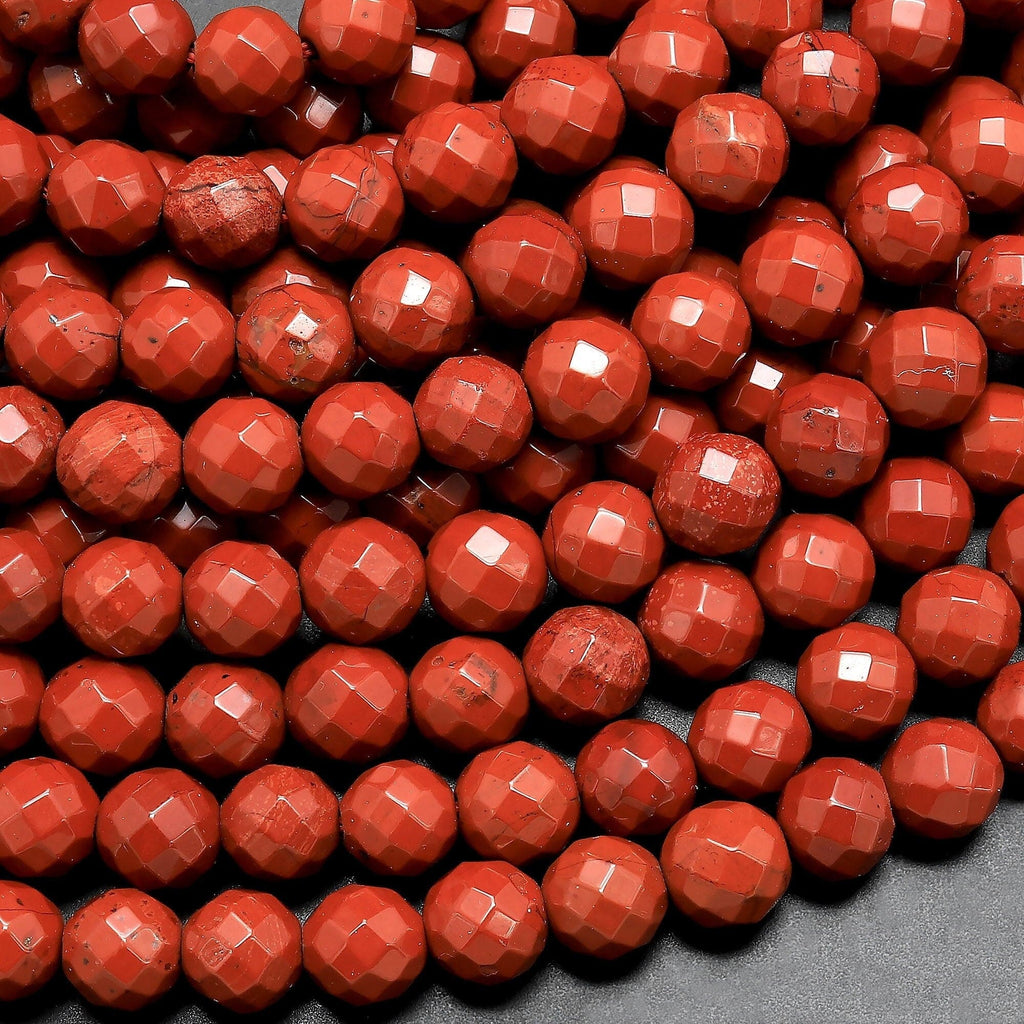 Faceted Natural Red Jasper 4mm 6mm 8mm Round Beads Red Poppy Jasper 15.5" Strand