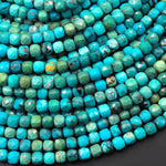AAA Natural Blue Green Turquoise 5mm Cube Square Beads Dice Genuine Real Gemstone 15.5" Strand