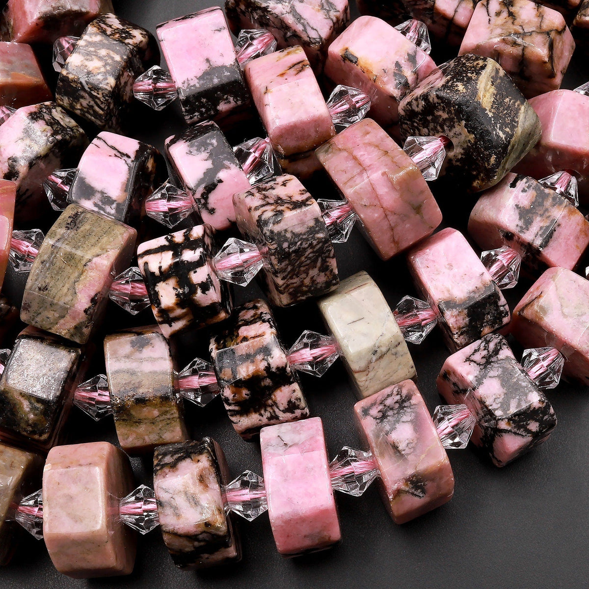 Large Faceted Natural Pink Rhodonite Beads Hexagon Rondelle Heishi Whe ...