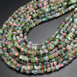 Raw Rough Natural Pink Green Watermelon Tourmaline Beads Freeform Irregular Nugget Chip Rondelle 16" Strand