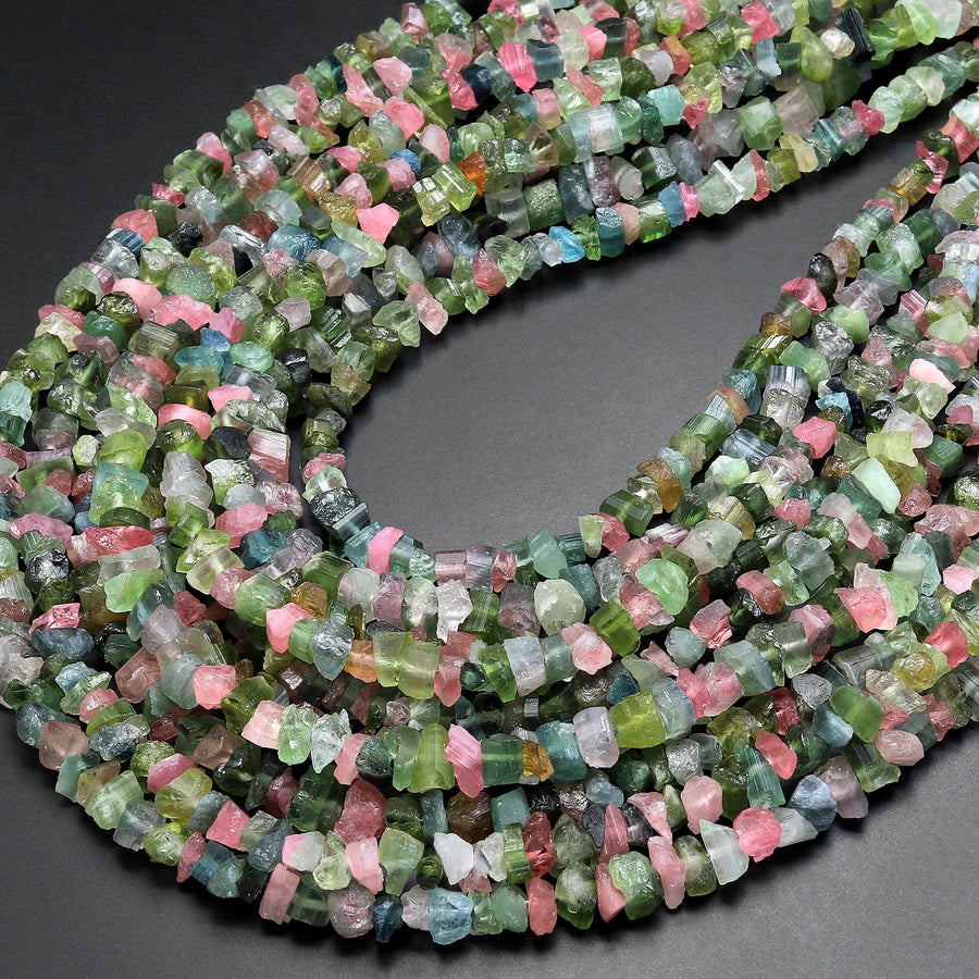 Raw Rough Natural Pink Green Watermelon Tourmaline Beads Freeform Irregular Nugget Chip Rondelle 16" Strand