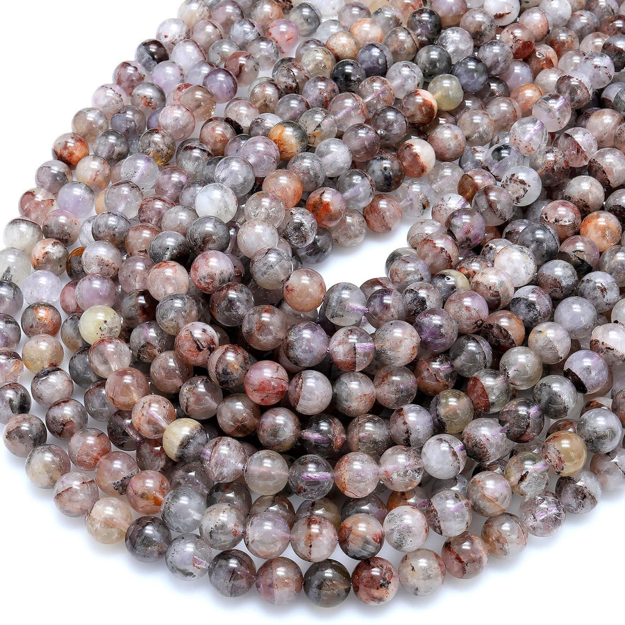 Rare Natural Auralite 23 Cacoxenite Gemstone 6mm 8mm 10mm 12mm 14mm 16mm Round Beads Powerful Healing Oldest Crystal 15.5" Strand
