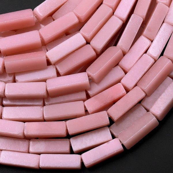 Natural Pink Opal Long Rectangle Tube Beads 15.5" Strand