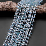 Natural Pale Aqua Blue Kyanite Silvery Chatoyance Freeform Spike Beads Long Stick Chip 15.5" Strand