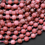 Natural Red Pink Thulite 6mm Beads Faceted Energy Prism Double Point Cut 15.5" Strand