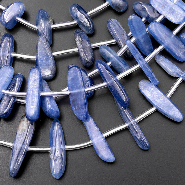 Center Drilled Natural Blue Kyanite Freeform Spike Beads Long Stick Center Drilled 15.5" Strand