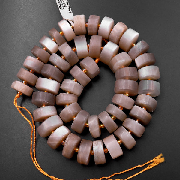Matte Natural Peach Gray Moonstone Rondelle Wheel 14mm Beads 15.5" Strand