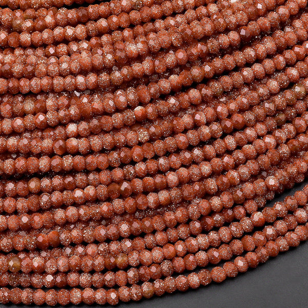 Micro Faceted Goldstone Sandstone Rondelle Beads 3mm 15.5" Strand