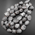 Large Titanium Agate Freeform Nugget Beads Metallic Antique Silver 15.5" Strand