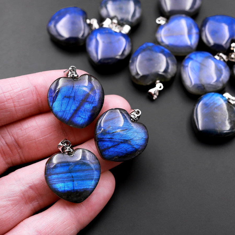 AAA Natural Blue Labradorite Puffy Heart Pendant