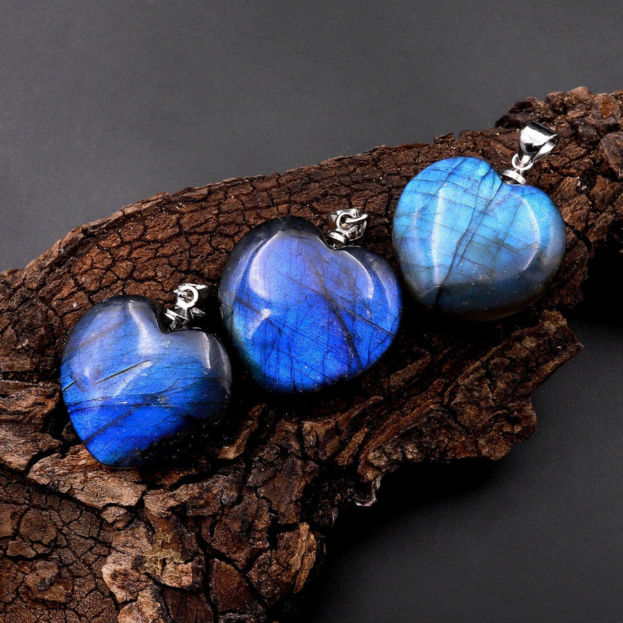 AAA Natural Blue Labradorite Puffy Heart Pendant