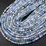 Faceted Natural Aquamarine 5mm 6mm Rondelle Beads Micro Laser Diamond Cut Real Genuine Gemstone 15.5" Strand