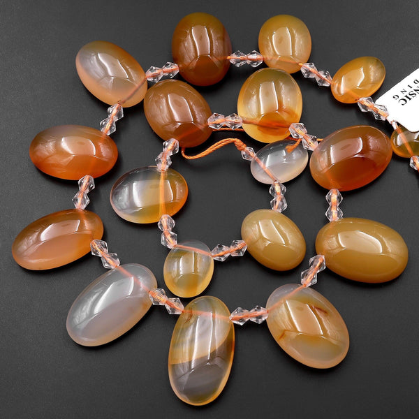 Natural Golden Orange Botswana Agate Oval Beads Side Drilled Pendants 15.5" Strand