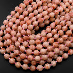 Natural Sunstone 10mm Beads Faceted Energy Prism Double Terminated Points 15.5" Strand
