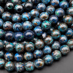 Rare Natural Shattuckite Smooth Round 8mm 10mm 12mm Beads Blue Azurite Chrysocolla Gemstone From Arizona 15.5" Strand