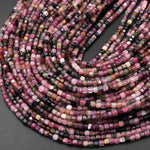 Natural Multicolor Pink Green Tourmaline Faceted 2mm Cube Square Beads Gemstone 15.5" Strand