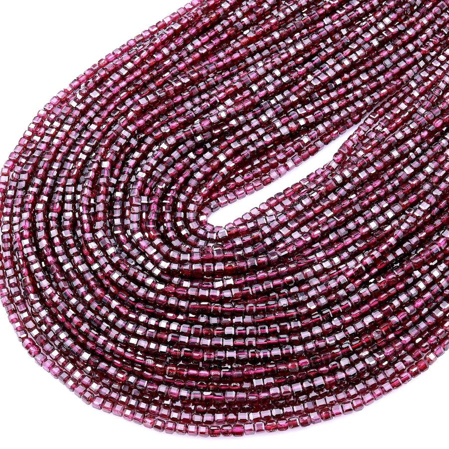 AAA Natural Purple Garnet 3mm Faceted Cube Square Dice Beads 15.5" Strand