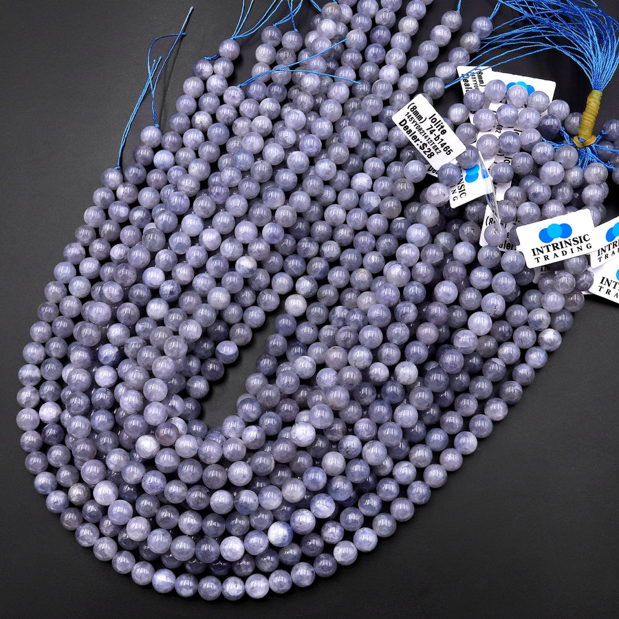 Natural Light Blue Iolite 6mm 8mm 10mm Round Gemstone Beads 15.5" Strand