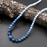 Graduated Natural Blue Aquamarine Smooth Round Beads 23" Long Finished Necklace Strand