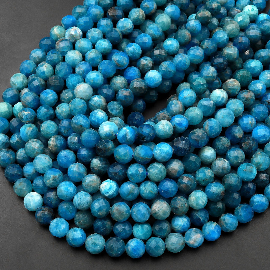 6/8/10mm Natural Blue Apatite Round Gemstone Stretch Bracelet 7.5" Elastic