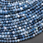 Micro Faceted Natural Stormy Blue Aquamarine 4mm Round Beads 15.5" Strand