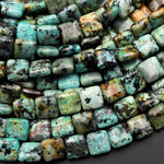 Natural African Turquoise 10mm Square Beads Vibrant Blue Green Turquoise Untreated Gemstone 15.5" Strand