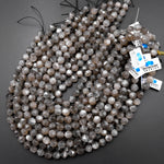AAA Natural Silver Gray Black Moonstone Double Hearted Star Cut Faceted 10mm Rounded Beads 15.5" Strand