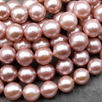 AAA Large Genuine Mauve Pink Edison Freshwater Pearl 12mm Round Iridescent High Luster Pearl 15.5" Strand