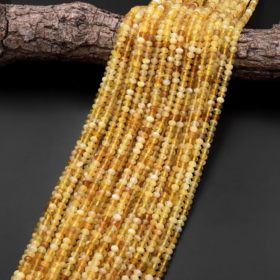 AAA Faceted Natural African Golden Yellow Opal 4mm 5mm Rondelle Beads 15.5" Strand
