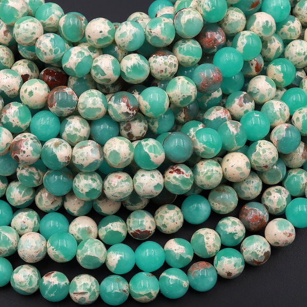 Green Impression Jasper Smooth Round Beads 6mm 8mm Aka Snake Skin Jasper Aqua Terra Jasper 15.5" Strand