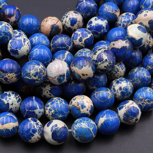 Blue Sea Sediment Jasper Smooth Round Beads 6mm 8mm Aka Impression Imperial Jasper 15.5" Strand