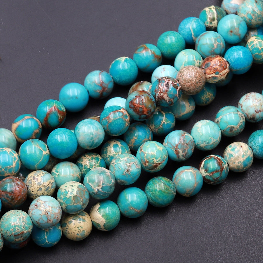 Turquoise Blue Aqua Terra Jasper Smooth Round Beads 6mm Aka Impression Imperial Jasper Snake Skin Jasper 15.5" Strand