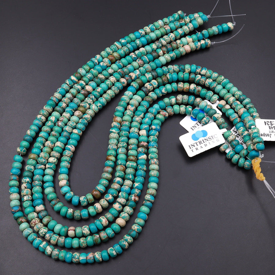 Turquoise Jasper Smooth Rondelle Beads 6mm Aka Impression Imperial Jasper Snake Skin Jasper 15.5" Strand