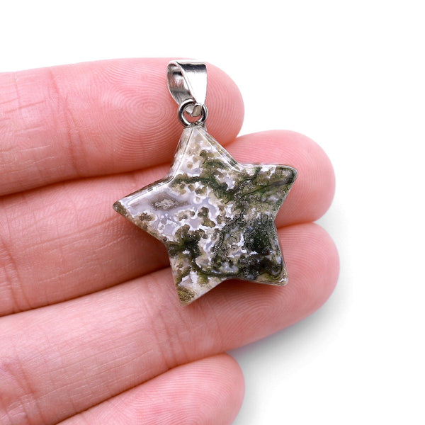 Natural Ocean Moss Agate Pendant Gemstone Star A1